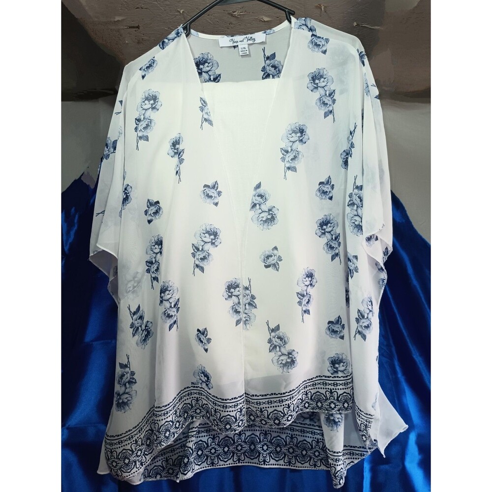 Women's Sheer Kimono Cobalt Blue L & XL  Floral Whimsical Fairy Cottagecore Boho